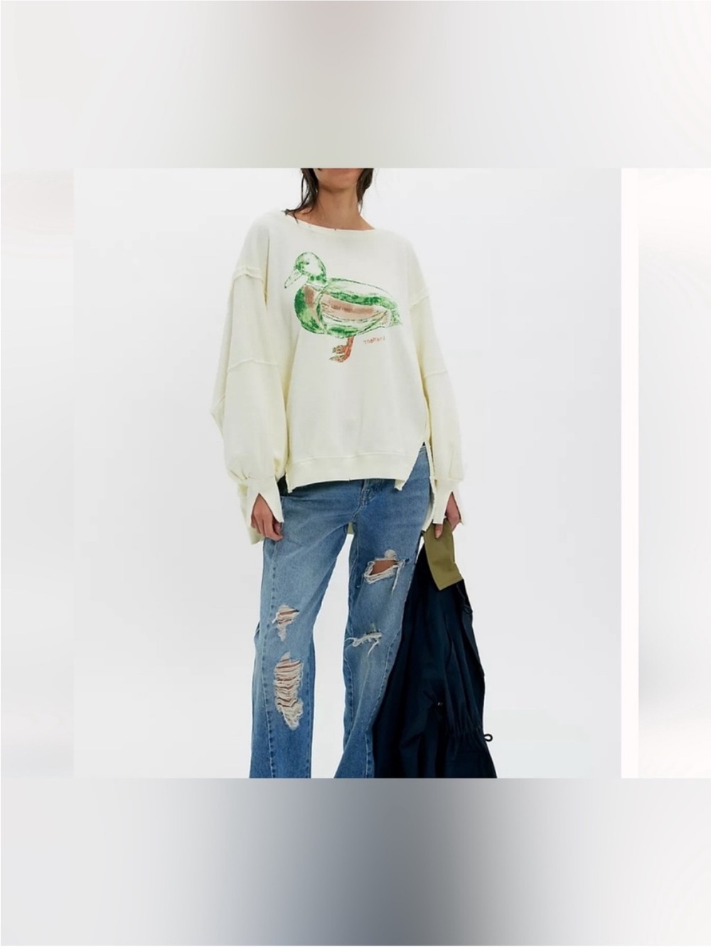 NWT Free People We The Free Graphic Camden Pullover - duck combo mallard - Large - Picture 6 of 12